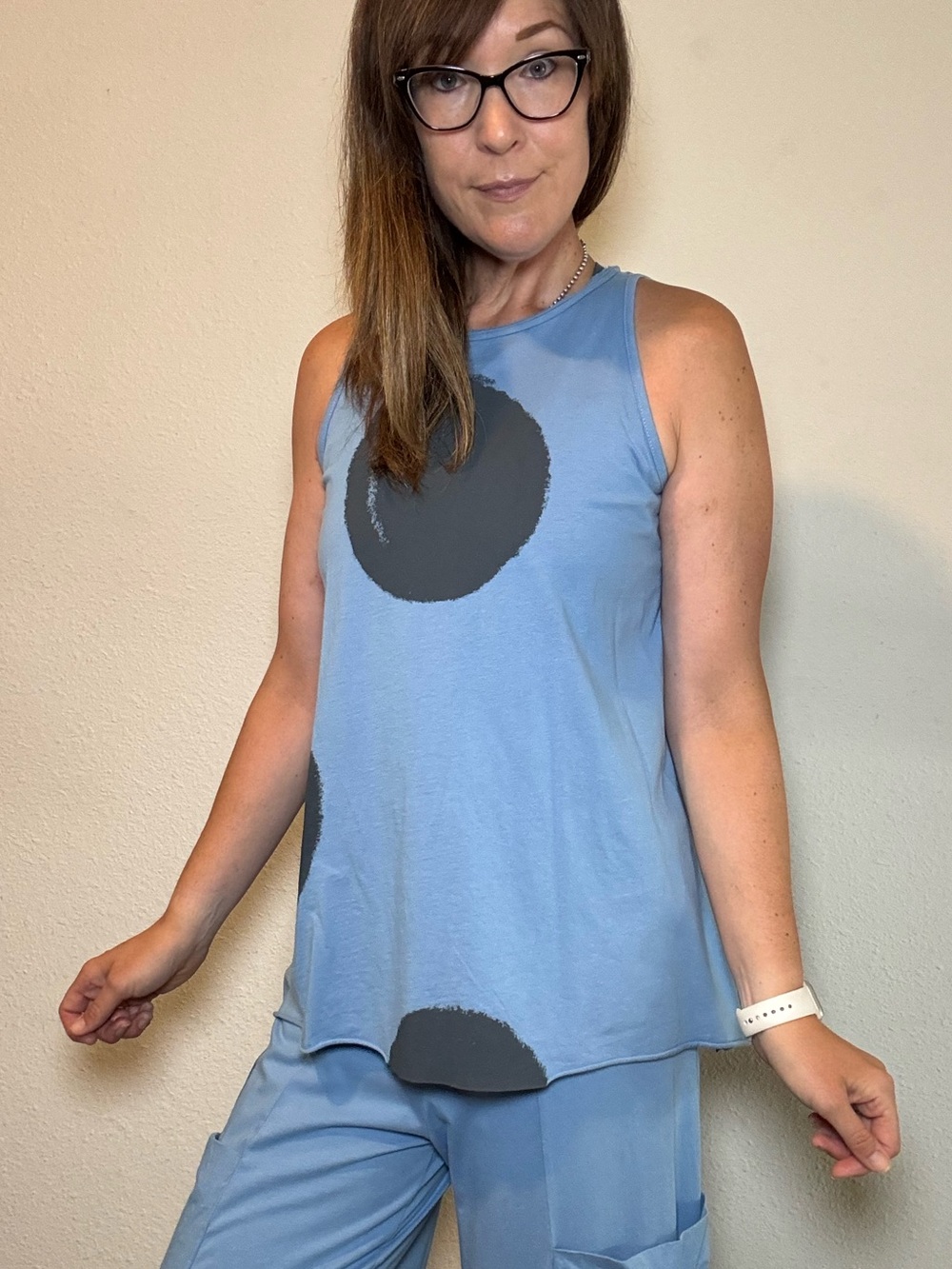 NWT Luukaa Blue with Grey Polka Dot Cotton Tank